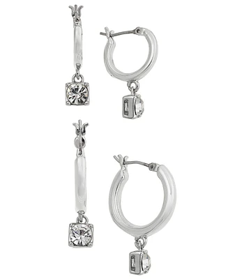 On 34th 2-Pc. Set Crystal Charm Hoop Earrings, Created for Macy's