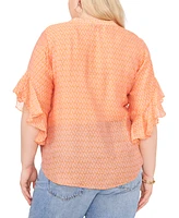 Vince Camuto Plus Printed Pintuck Flutter 3/4-Sleeve Henley Blouse