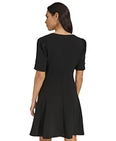 Dkny Women's Draped-Front Puff-Shoulder A-Line Dress