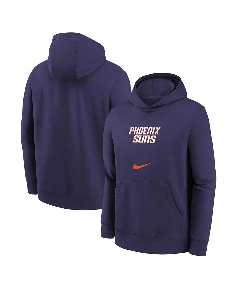 Big Boys Nike Purple Distressed Phoenix Suns 2023/24 City Edition Essential Pullover Hoodie