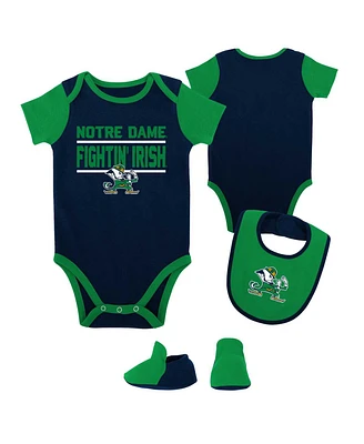 Baby Boys and Girls Navy Notre Dame Fighting Irish Home Field Advantage Three-Piece Bodysuit, Bib Booties Set