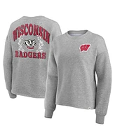 Women's Fanatics Heather Gray Wisconsin Badgers Ready Play Crew Pullover Sweatshirt