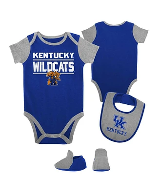 Baby Boys and Girls Royal Kentucky Wildcats Home Field Advantage Three-Piece Bodysuit, Bib Booties Set