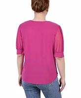 Ny Collection Women's Short Puff Sleeve V-neck Top