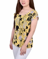 Ny Collection Women's Short Extended Sleeve Zip Top