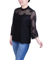 Ny Collection Women's 3/4 Sleeve Lace Blouse