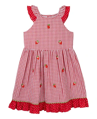 Rare Editions Little Girls Strawberry Flutter Sleeve Seersucker Dress