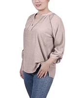 Ny Collection Women's Raglan Sleeve Split Neck Blouse Top