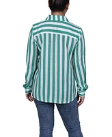 Women's Missy Long Sleeve Striped Blouse Top