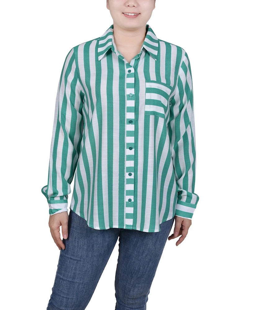 Women's Missy Long Sleeve Striped Blouse Top