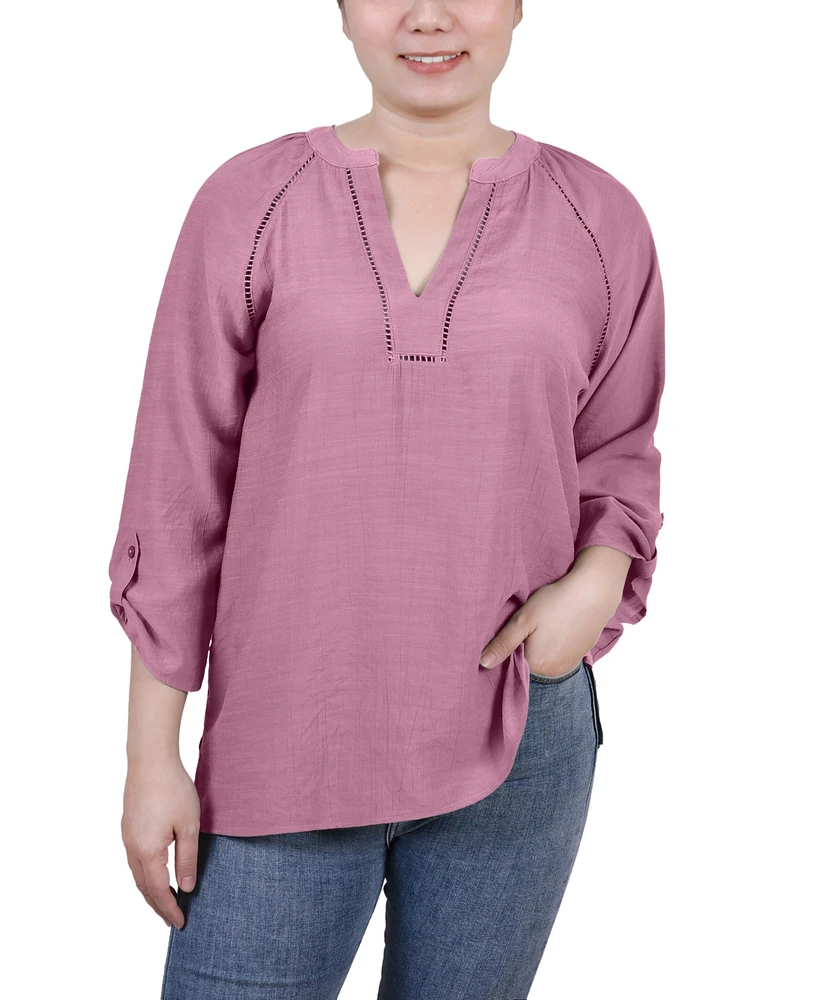 Ny Collection Women's Raglan Sleeve Split Neck Blouse Top