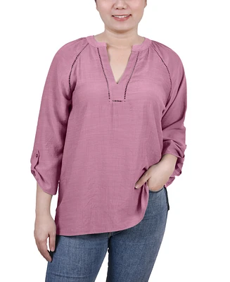 Ny Collection Women's Raglan Sleeve Split Neck Blouse Top