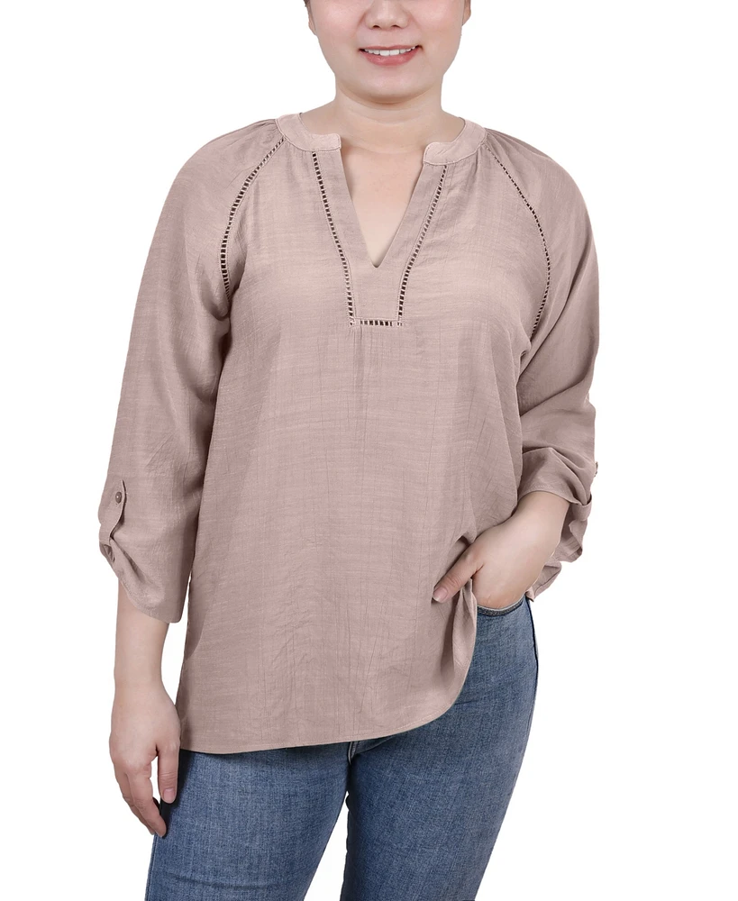 Ny Collection Women's Raglan Sleeve Split Neck Blouse Top