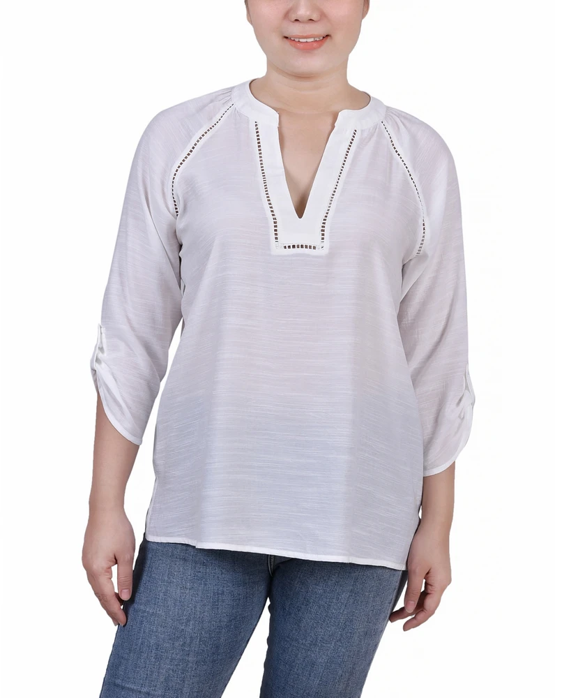 Ny Collection Women's Raglan Sleeve Split Neck Blouse Top