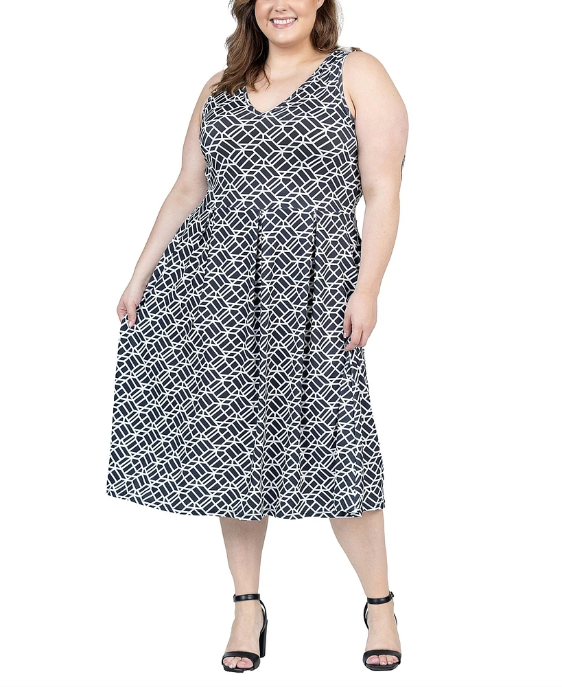 24seven Comfort Apparel Plus Midi Length Sleeveless Pocket Dress