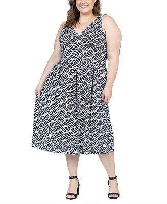 24seven Comfort Apparel Plus Midi Length Sleeveless Pocket Dress