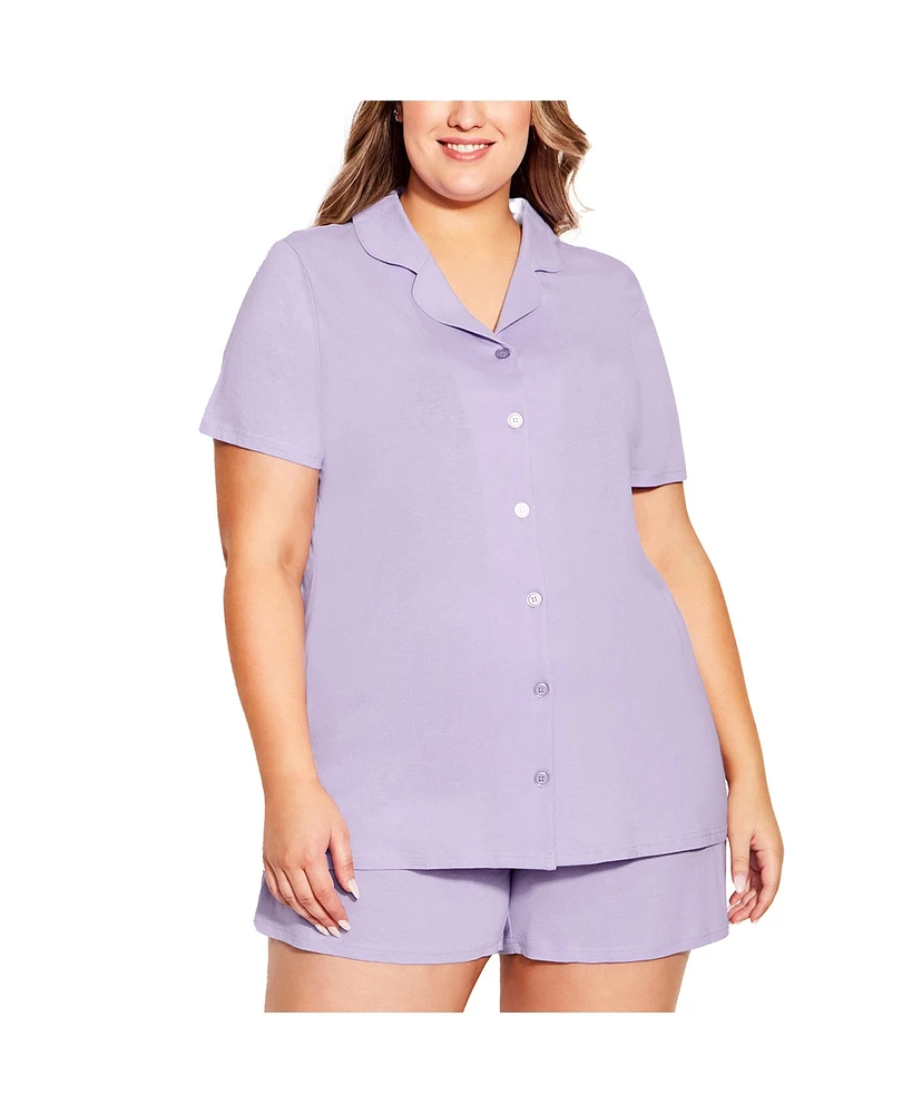 Plus Button Short Sleeve Sleep Top