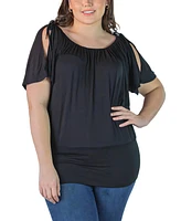 24seven Comfort Apparel Plus Short Sleeve Split Shoulder Top