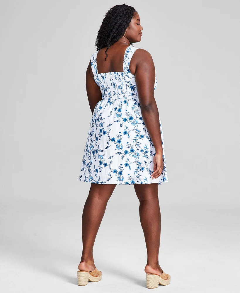 And Now This Plus Floral-Print Corset Mini Dress, Created for Macy's