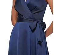 Dkny Women's Faux-Wrap Tie-Waist Satin Crepe Dress