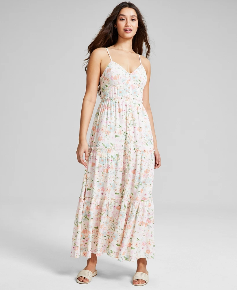 And Now This Women's Linen-Blend Button-Front Maxi Dress, Created for Macy's