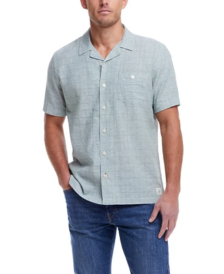 Weatherproof Vintage Men's Short Sleeve Linen Cotton Grid Dobby Shirt