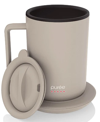Tzumi Puree Warming Coffee Mug, 12 oz. Stainless Steel Coffee Mug with Mug Warmer Coaster and Lid