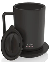 Tzumi Puree Warming Coffee Mug, 12 oz. Stainless Steel Mug with Warmer Coaster and Lid