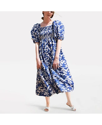 Jessie Zhao New York Animal World Smocked Cotton Silk Dress