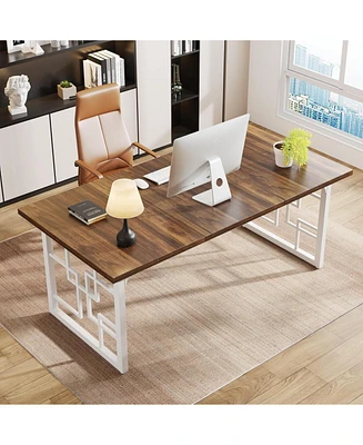 Tribesigns 63" Executive Desk, Large Office Industrial Wooden Computer Desk with Black Metal Legs for Home