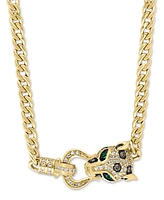 Effy Multicolor Diamond (x ct. t.w.) & Emerald (1/20 ct. t.w.) Panther Head 17" Statement Necklace