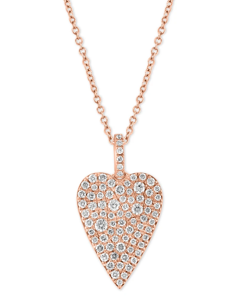 Effy Diamond Pave Heart 18" Pendant Necklace (5/8 ct. t.w.) in 14k Rose Gold