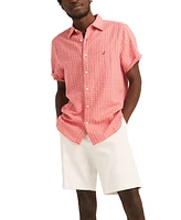 Nautica Men's Geo Pattern Short Sleeve Linen-Blend Shirt