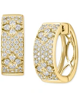 Effy Diamond Pave Flower Small Huggie Hoop Earrings (7/8 ct. t.w.) in 14k Gold, 0.625"