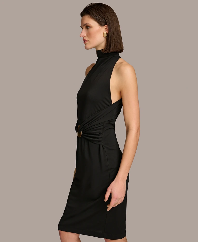 Donna Karan Women's Mock Neck Wrap-Waist Jersey Dress