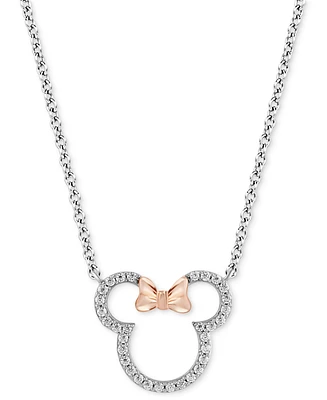 Wonder Fine Jewelry Diamond Minnie Mouse Silhouette Pendant Necklace (1/5 ct. t.w.) in Sterling Silver & Rose Gold-Plate, 15-3/4" + 2" extender