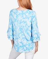 Ruby Rd. Petite Monotone Paisley Puff Print Party Top