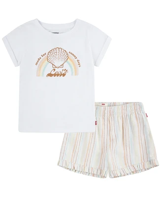 Levi's Toddler Girls Shell T-shirt and Frilly Shorts Set