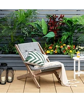 3-Position Adjustable and Foldable Wood Beach Sling Chair with Free Cushion-Grey