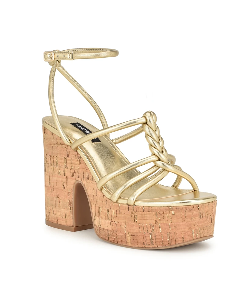 Nine West Women's Olander Round Toe Strappy Wedge Sandals