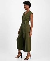 Tahari Asl Women's V-Neck Tie-Waist Pleat-Leg Jumpsuit