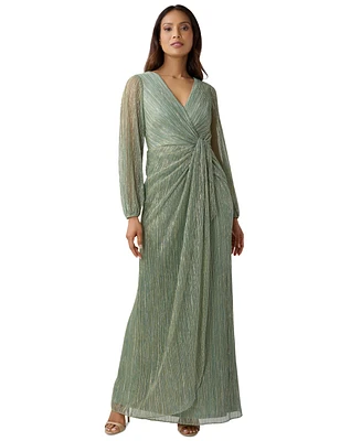 Adrianna Papell Women's Metallic Crinkled Draped Gown