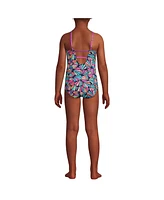 Lands' End Girls Chlorine Resistant Twist Front One Piece Swimsuit Upf Dress Coverup Set