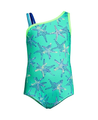 Lands' End Girls Slim Chlorine Resistant One Shoulder Cut Out Piece Swimsuit