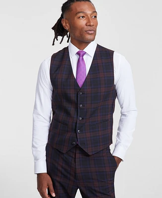 Tayion Collection Men's Classic-Fit Plaid Suit Vest