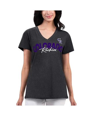 Women's G-iii 4Her by Carl Banks Black Distressed Colorado Rockies Key Move V-Neck T-shirt