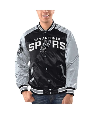 Men's Starter Black, Silver San Antonio Spurs Renegade Satin Full-Snap Varsity Jacket