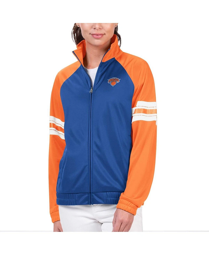 Women's G-iii 4Her by Carl Banks Blue New York Knicks Main Player Raglan Rhinestone Full-Zip Track Jacket