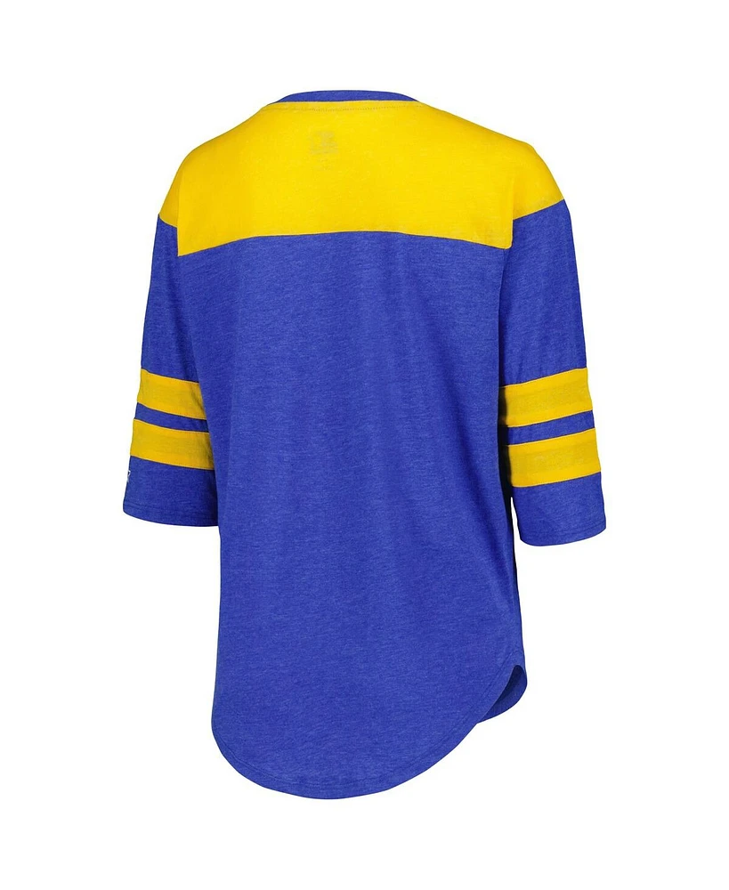 Women's Starter Royal Chase Elliott Full Back Block 3/4-Sleeve Tri-Blend Top