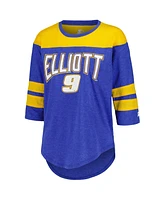 Women's Starter Royal Chase Elliott Full Back Block 3/4-Sleeve Tri-Blend Top